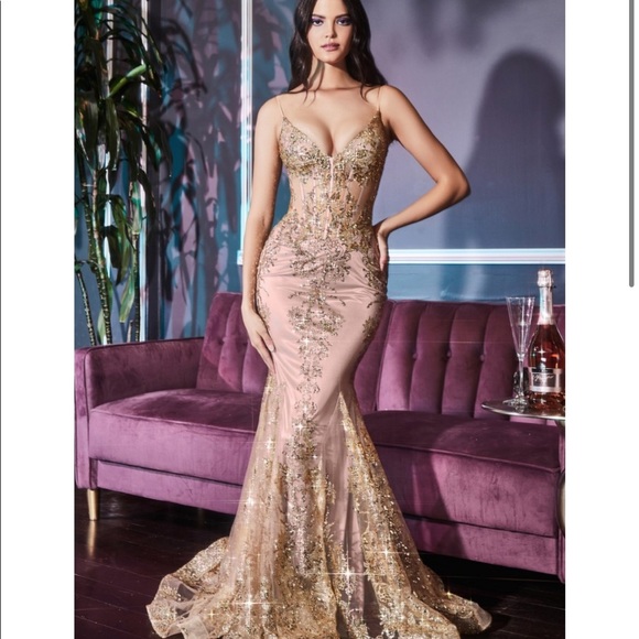 Floral Glitter Print Corset Gown NWT - Picture 7 of 8